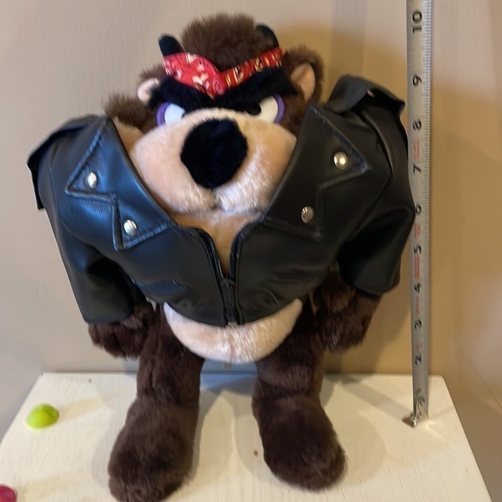 Vintage 1992 Tasmanian Devil Plush Motorcycle Biker Jacket with Bandana - Picture 3 of 6